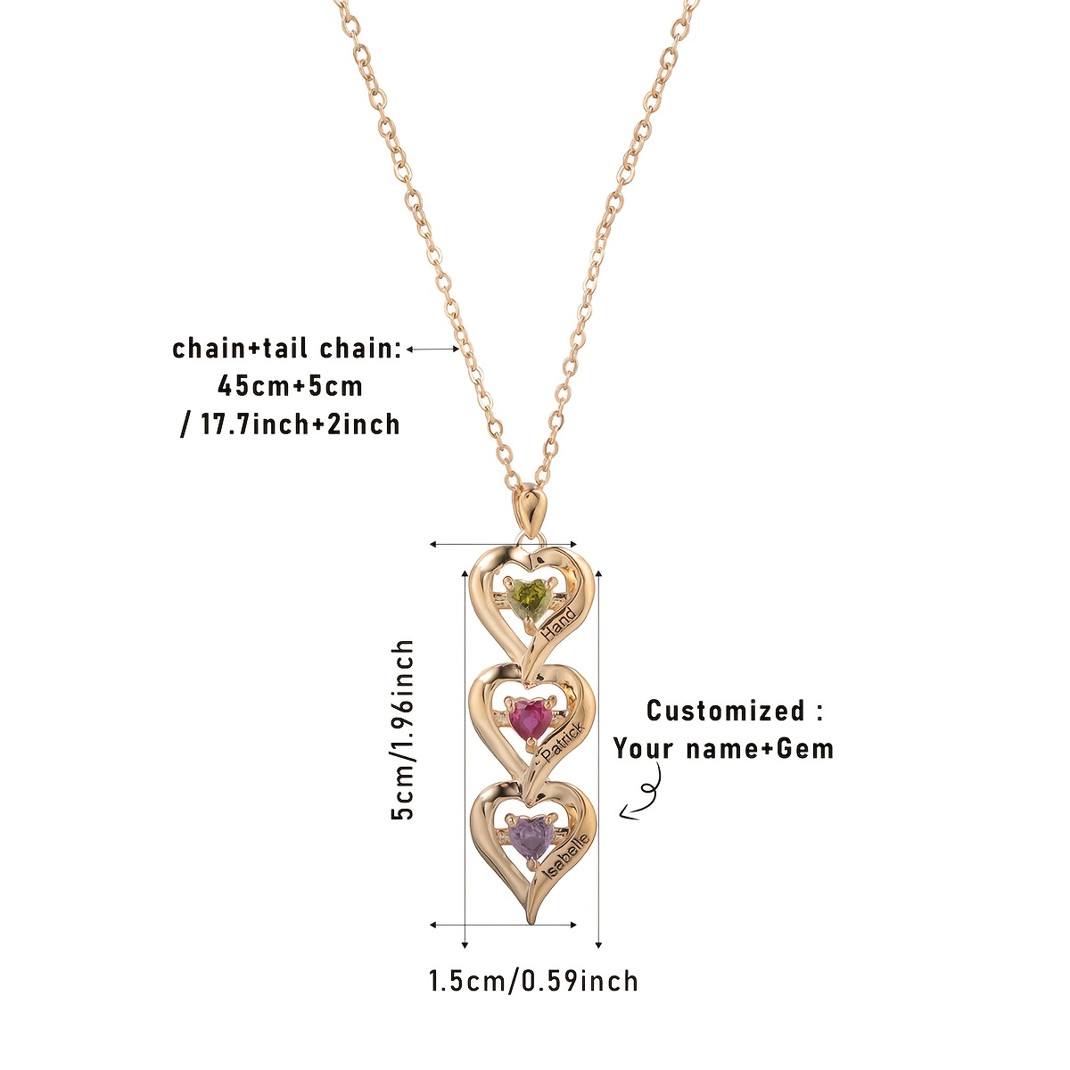 Personalized Heart-Shaped Necklace with Birthstones — Custom Gift